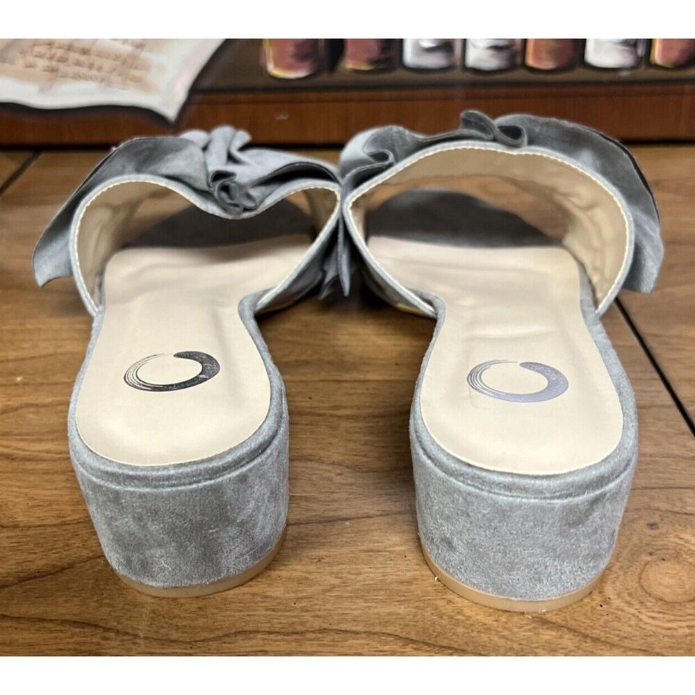 Gray Open-Toe Slip-On Sandals With Ruffle Design & Block Heel Size 11 - Picture 4 of 6